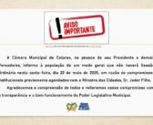 Aviso Importante – Não haverá Sessão Ordinária nesta sexta-feira!